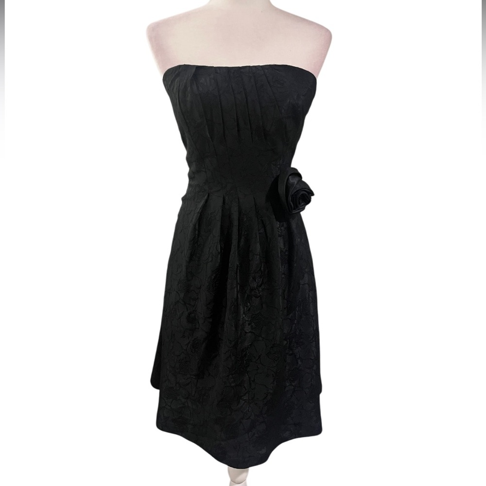 White House Black Market Strapless Floral Jacquard Black Cocktail Dress